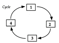 Title: Cycle Map Graphic Organizer - Description: This graphic organizer is a cycle map and shows a circle made up of four numbered boxes connected by arrows. The arrows point clockwise and the boxes are labeled in sequence '1, 2, 3, 4.'